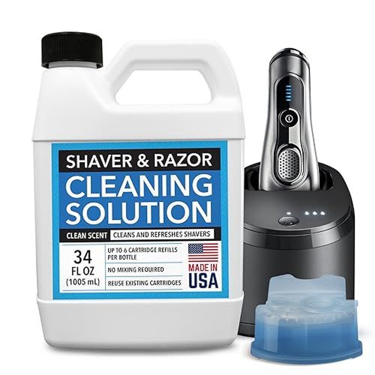 IMPRESA Shaver & Razor Cleaning Solution - 34 Fl Oz Liquid Refill - Compatible with Braun Clean & Renew Series 3, 7 & 9 Cartridges - Scent-Free Shaver Cleaning Liquid